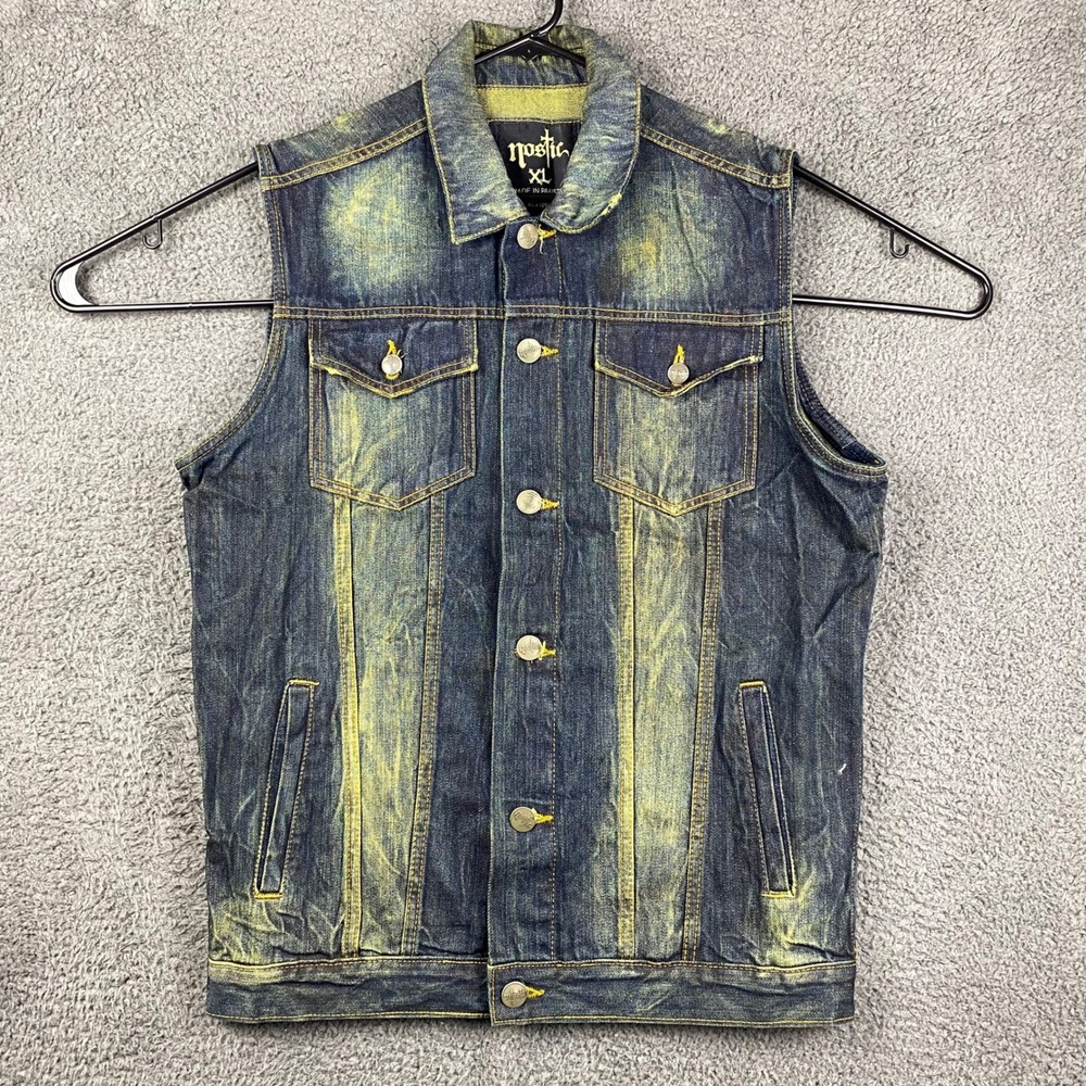 Noetic XL Women's Denim Vest Blue Acid Wash Sleeveless Jean Jacket Grunge